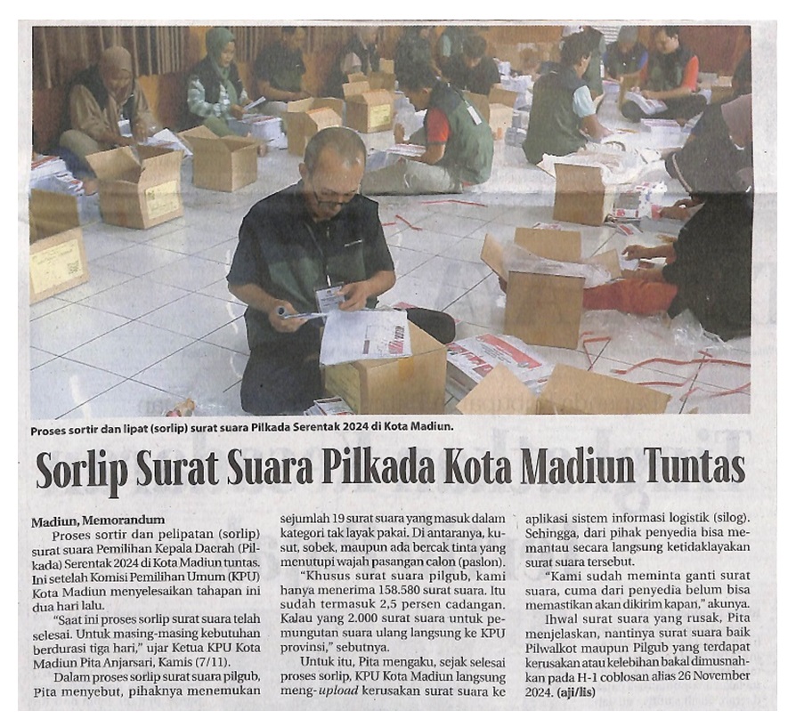 Sorlip Surat Suara Pilkada Kota Madiun Tuntas