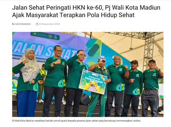 Jalan Sehat Peringati HKN ke-60, Pj Wali Kota Madiun Ajak Masyarakat Terapkan Pola Hidup Sehat