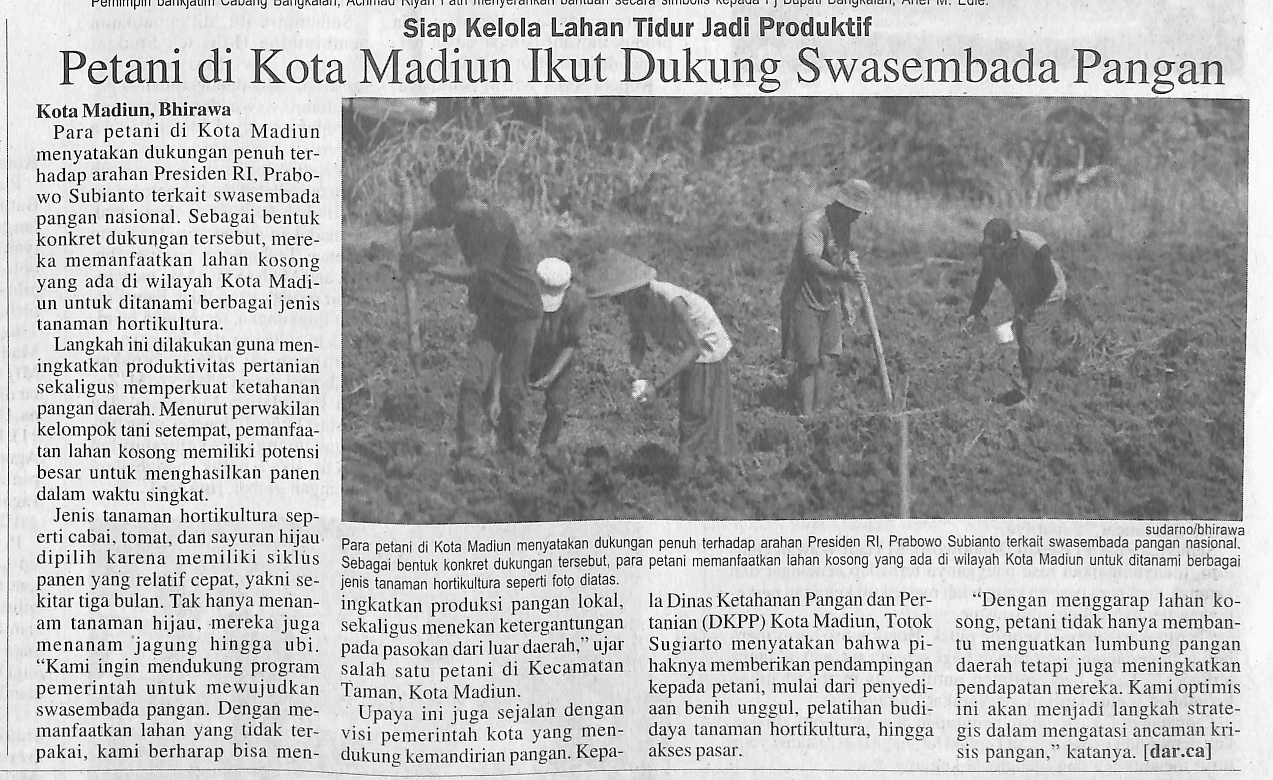 Siap Kelola Lahan Tidur Jadi Produktif, Petani di Kota Madiun Ikut Dukung Swasembada Pangan