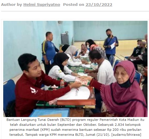 Pemerintah Kota Madiun Salurkan BLTD Reguler September-Oktober 2.834 KPM