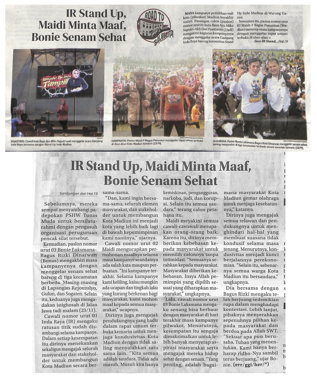 IR Stand Up, Maidi Minta Maaf, Bonie Senam Sehat