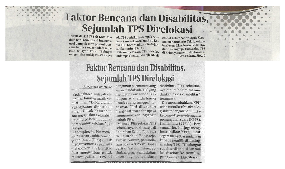 Faktor Bencana dan Disabilitas, Sejumlah TPS Direlokasi