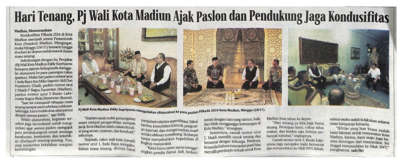 Hari Tenang, Pj Wali Kota Madiun Ajak Paslon dan Pendukung Jaga Kondusifitas