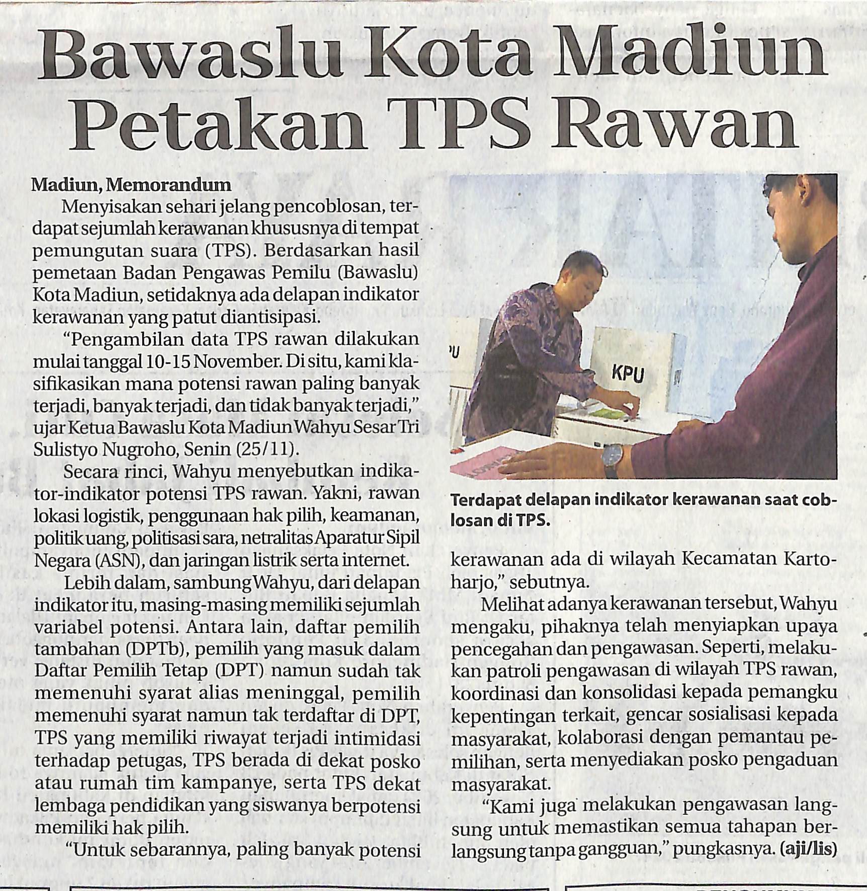 Bawaslu Kota Madiun Petakan TPS Rawan