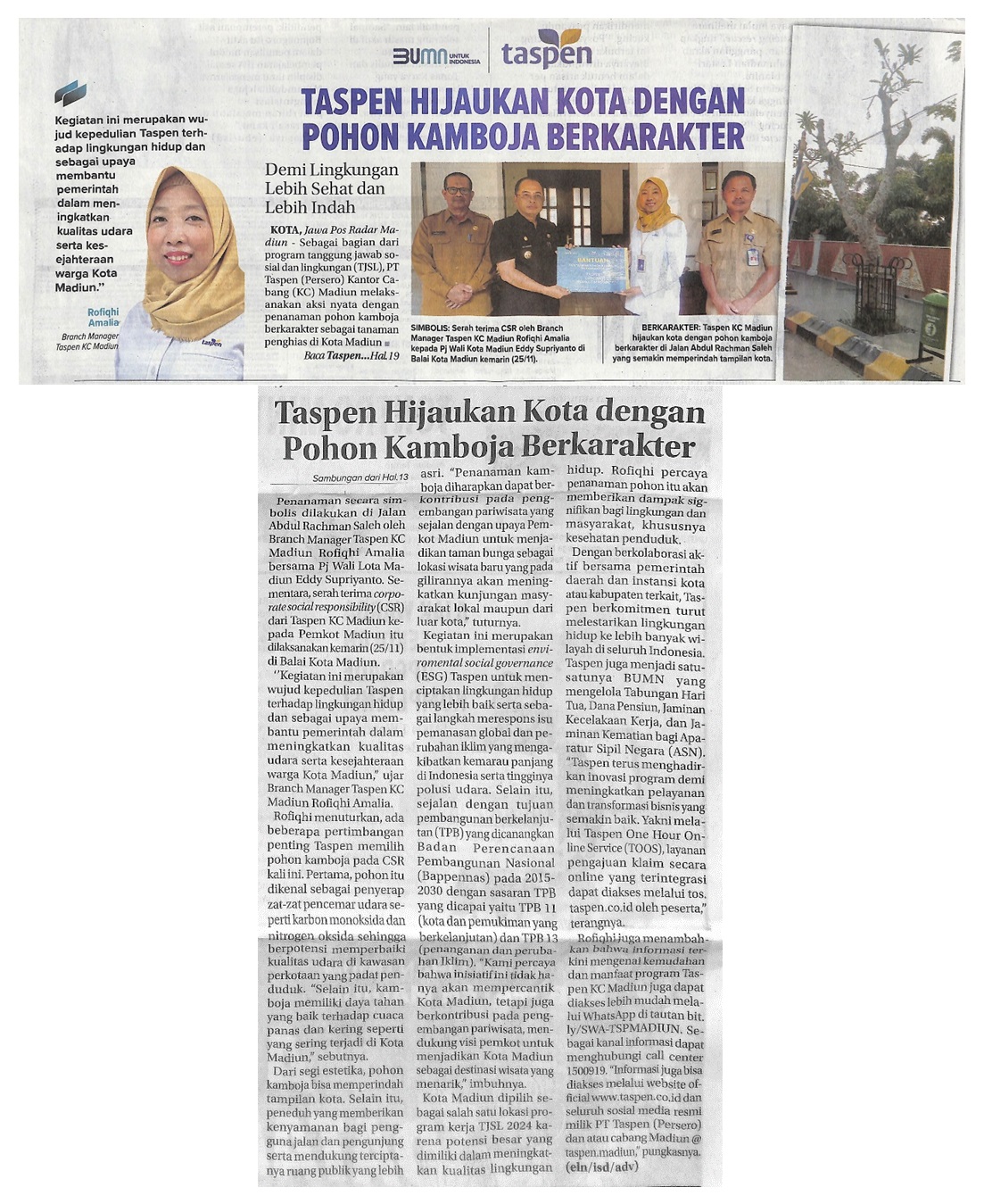 Taspen Hijaukan Kota dengan Pohon Kamboja Berkarakter