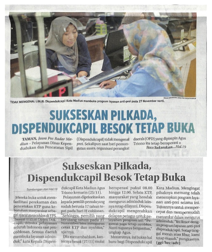 Sukseskan Pilkada, Dispendukcapil Besok Tetap Buka