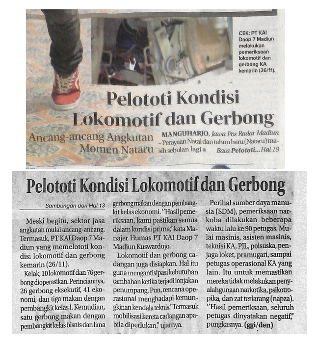 Pelototi Kondisi Lokomotif dan Gerbong