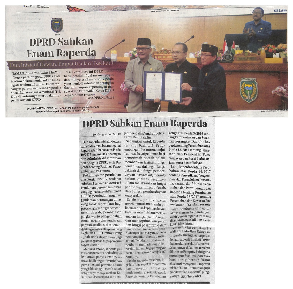 DPRD Sahkan Enam Raperda
