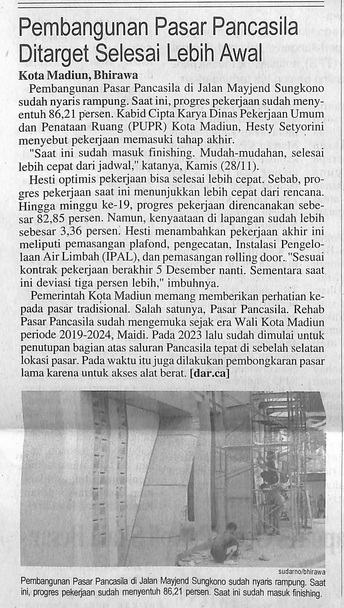 Pembangunan Pasar Pancasila Ditarget Selesai Lebih Awal