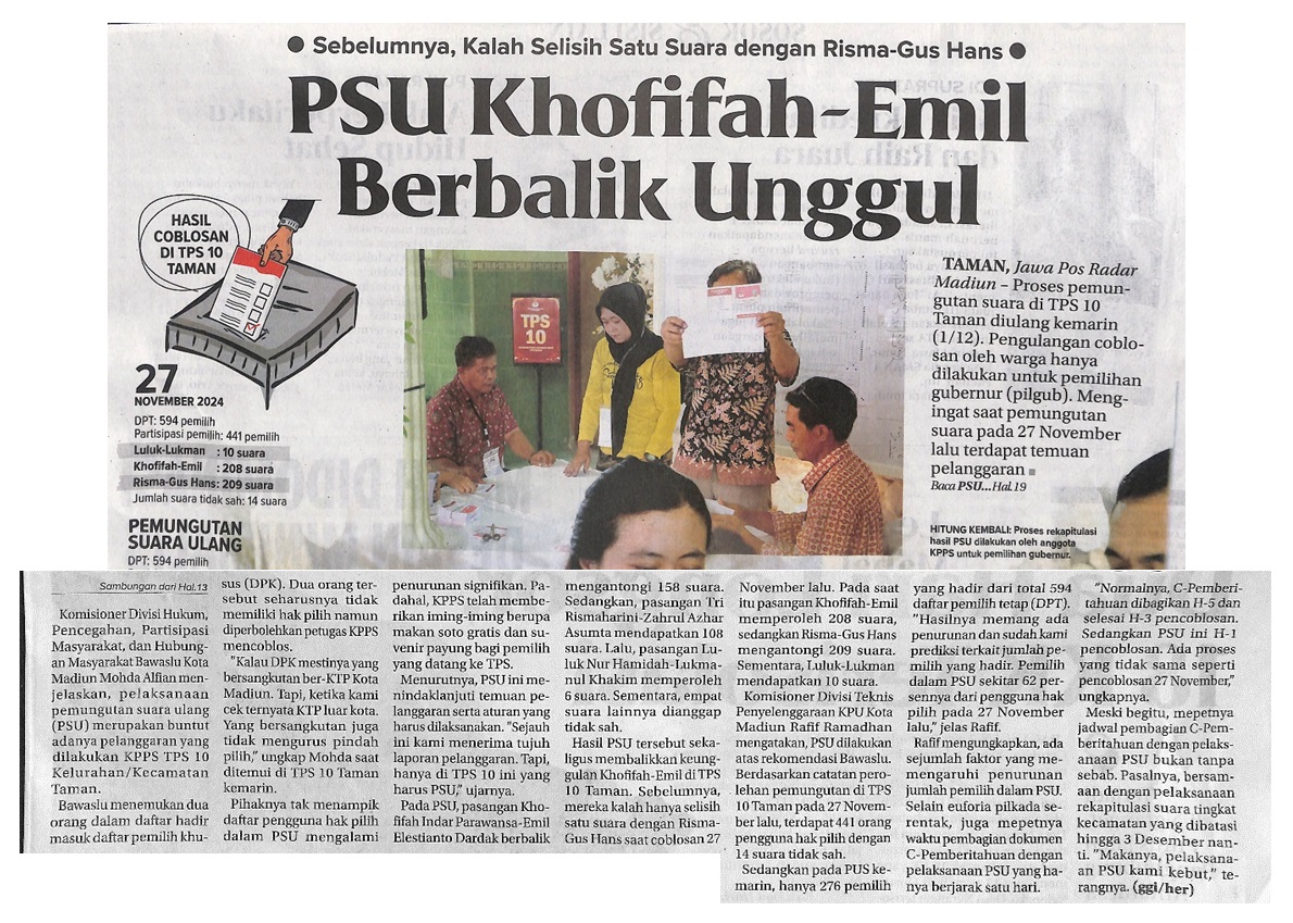 PSU Khofifah-Emil Berbalik Unggul