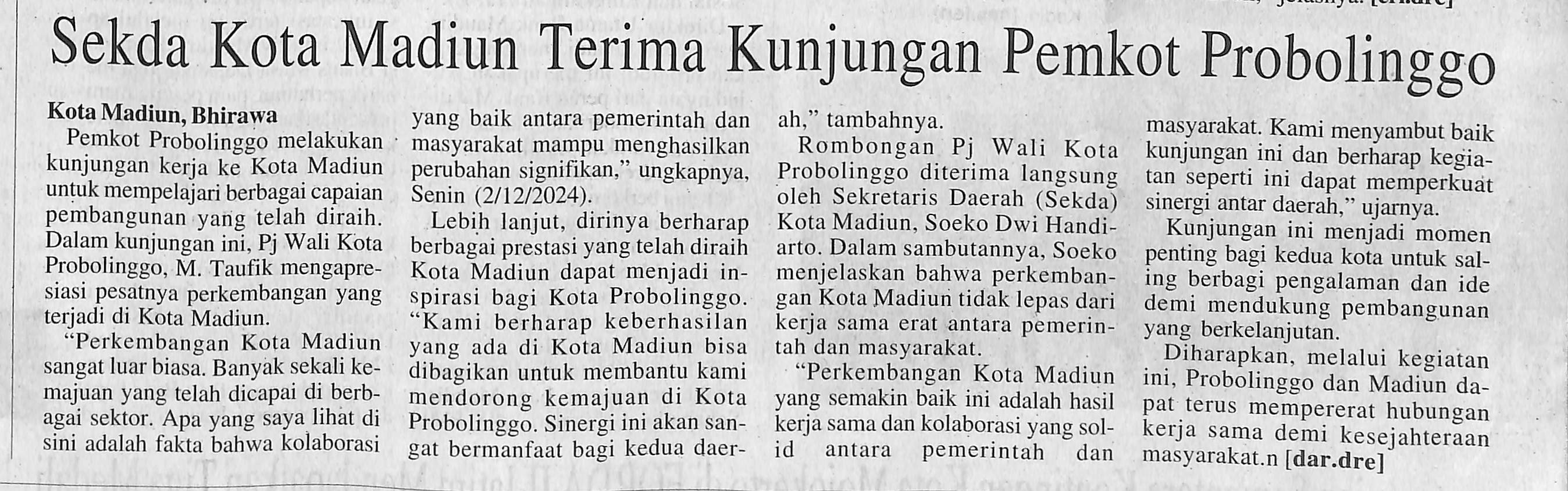 Sekda Kota Madiun Kunjungan Pemkot Probolinggo