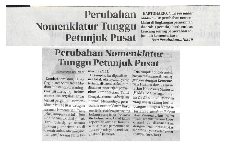 Perubahan Nomenklatur Tunggu Petunjuk Pusat