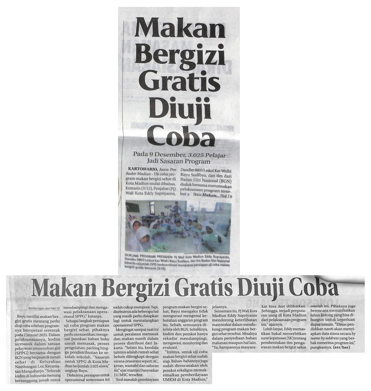 Makan Bergizi Gratis Diuji Coba