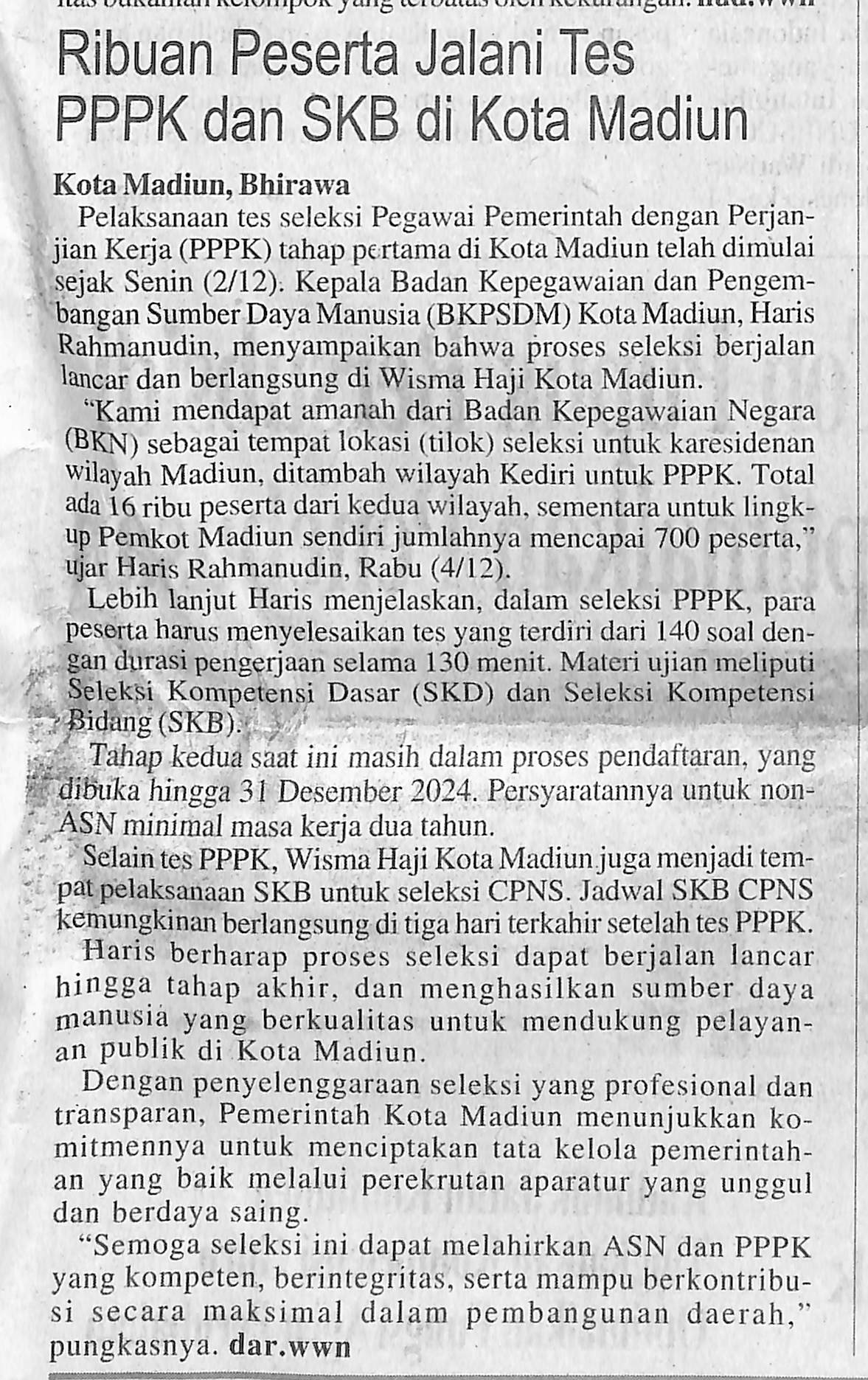 Ribuan Peserta Jalani Tes PPPK dan SKB di Kota Madiun