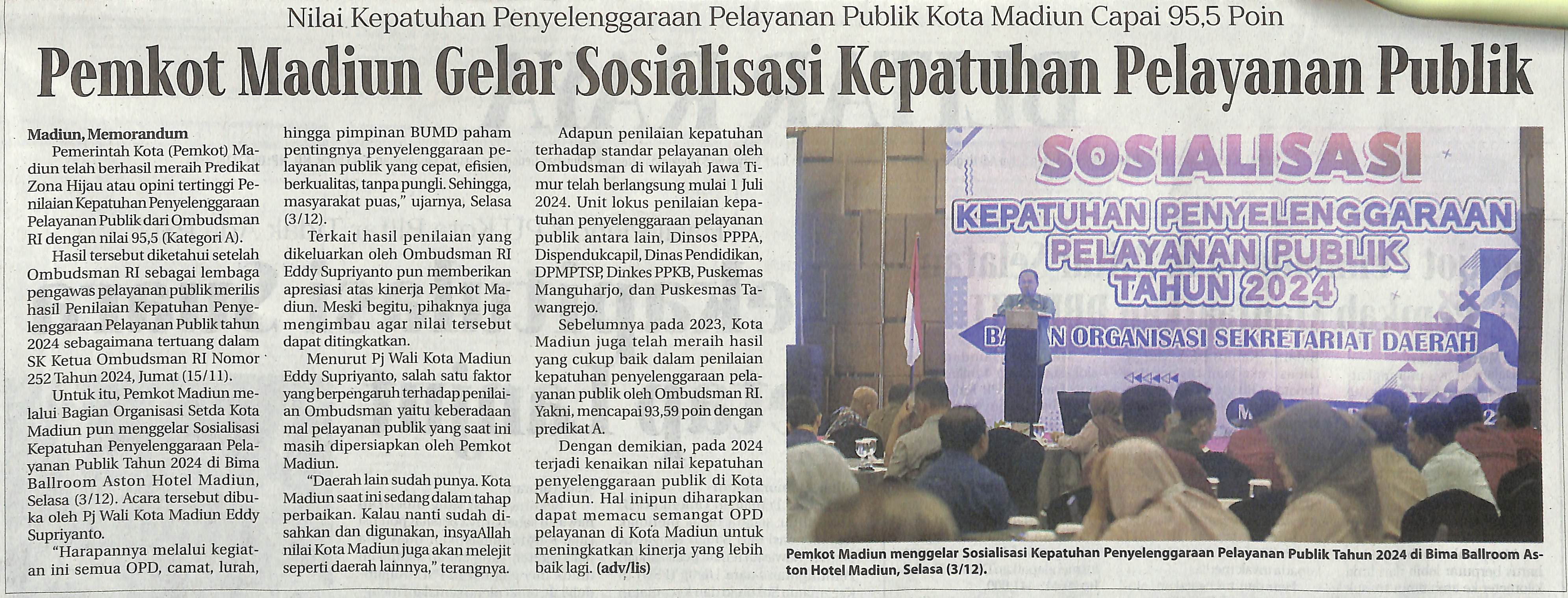 Pemkot Madiun Gelar Sosialisasi Kepatuhan Pelayanan Publik