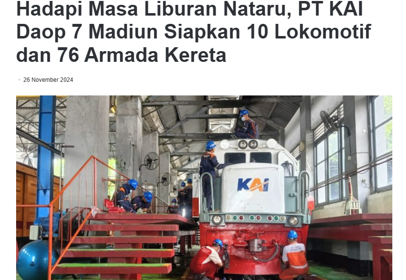 Hadapi Masa Liburan Nataru, PT KAI Daop 7 Madiun Siapkan 10 Lokomotif dan 76 Armada Kereta