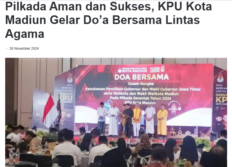 Pilkada Aman dan Sukses, KPU Kota Madiun Gelar Do’a Bersama Lintas Agama