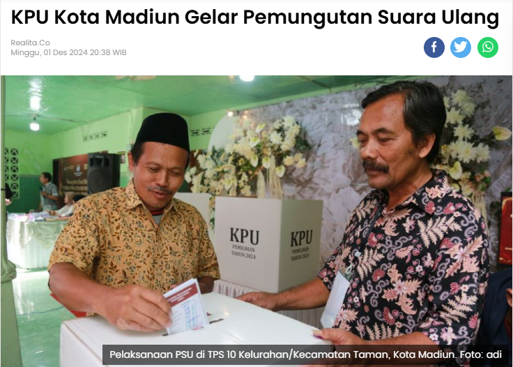 KPU Kota Madiun Gelar Pemungutan Suara Ulang