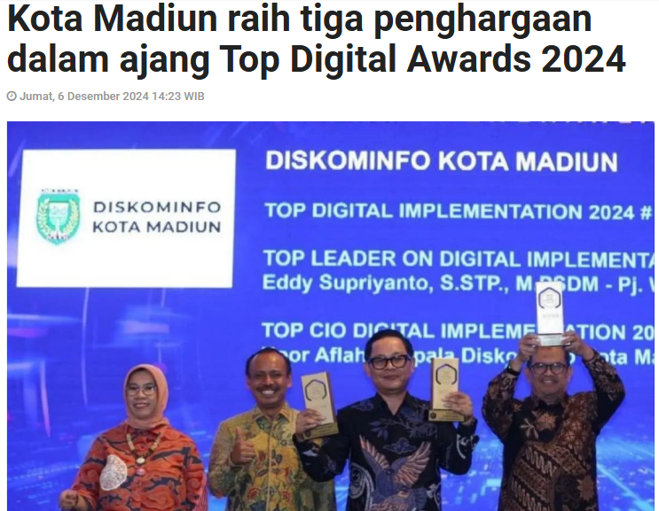 Kota Madiun raih tiga penghargaan dalam ajang Top Digital Awards 2024