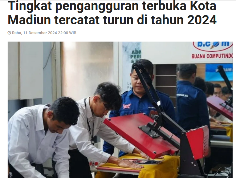 Tingkat pengangguran terbuka Kota Madiun tercatat turun di tahun 2024