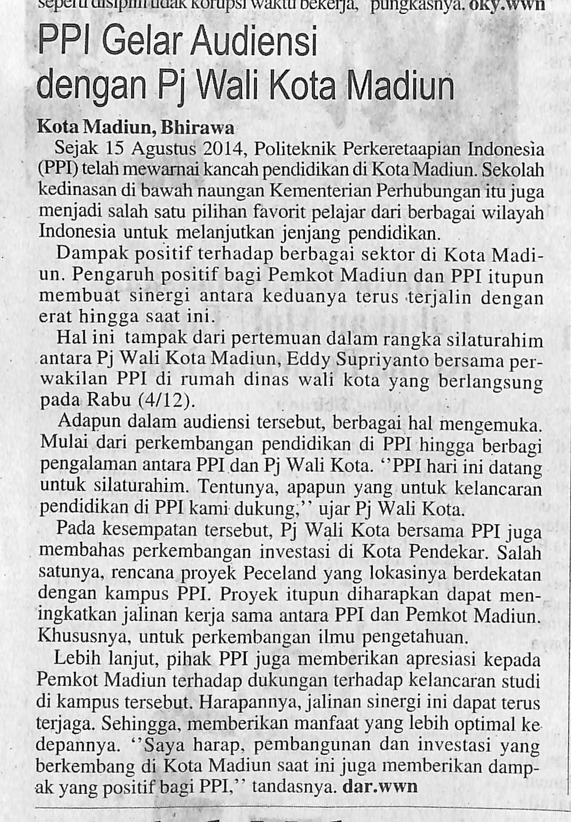 PPI Gelar Audiensi dengan Pj Wali Kota Madiun