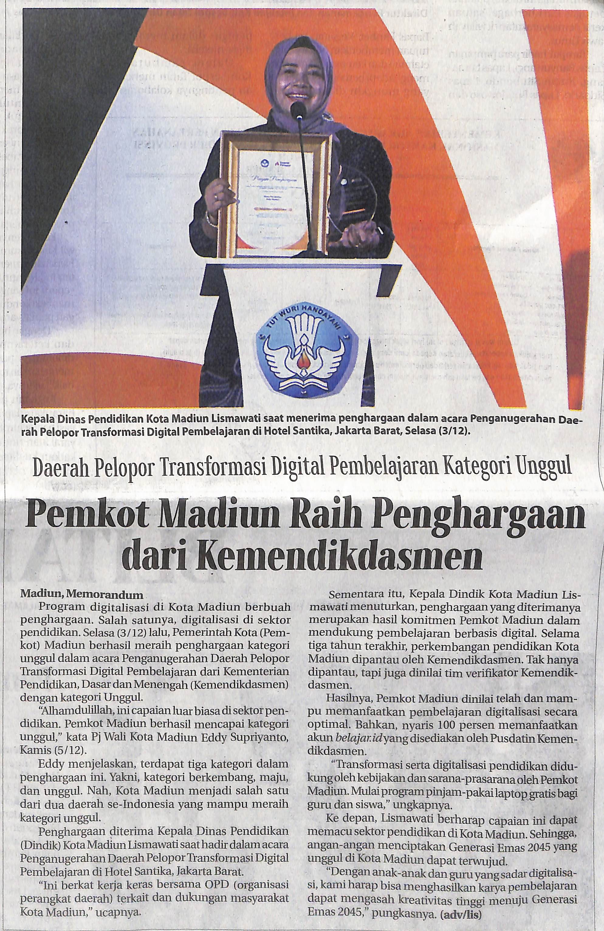 Pemkot Madiun Raih Penghargaan dari Kemendikdasmen