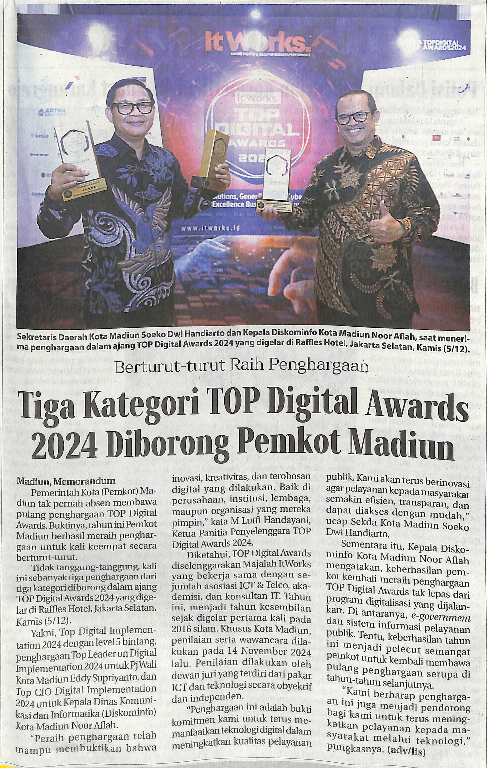 Tiga Kategori TOP Digital Awards 2024 Diborong Pemkot Madiun