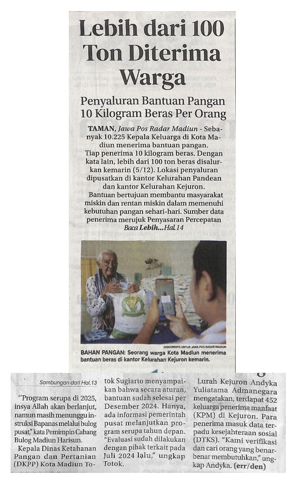Lebih dari 100 Ton Diterima Warga