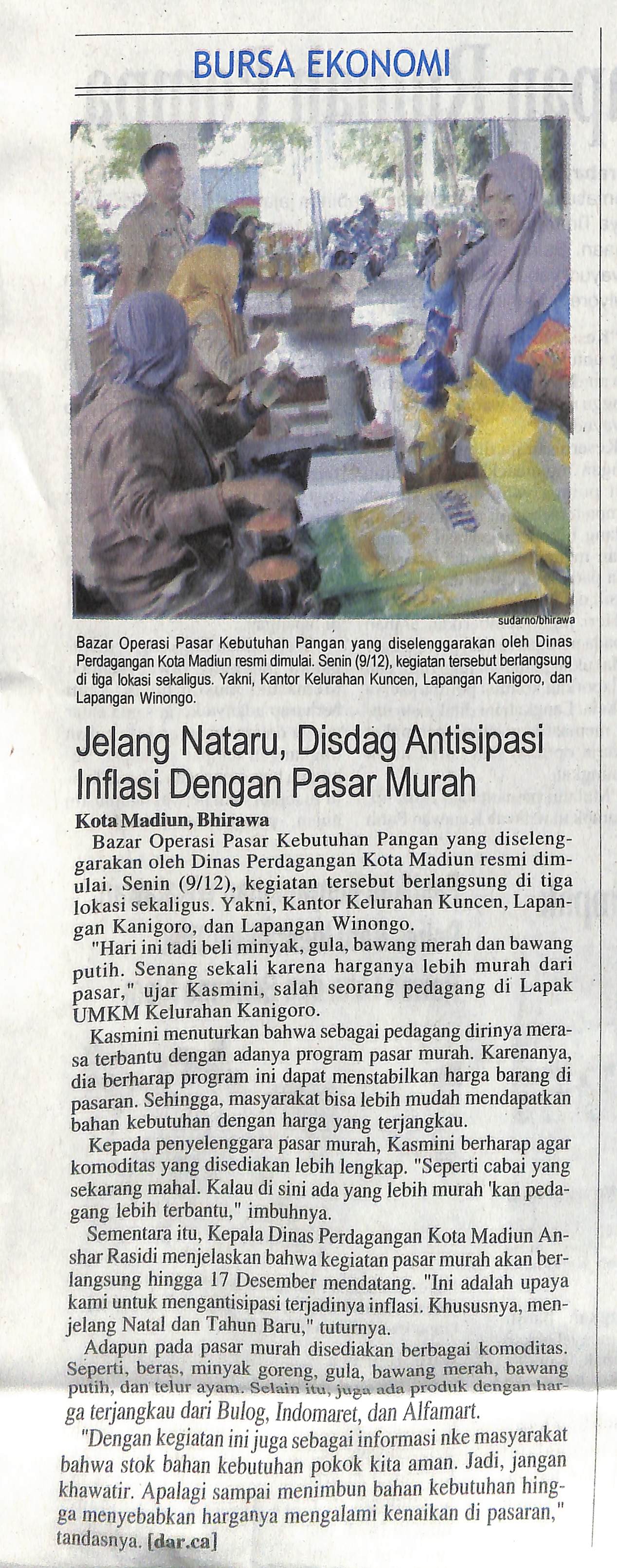 Jelang Nataru, Disdag Antisipasi Inflasi Dengan Pasar Murah
