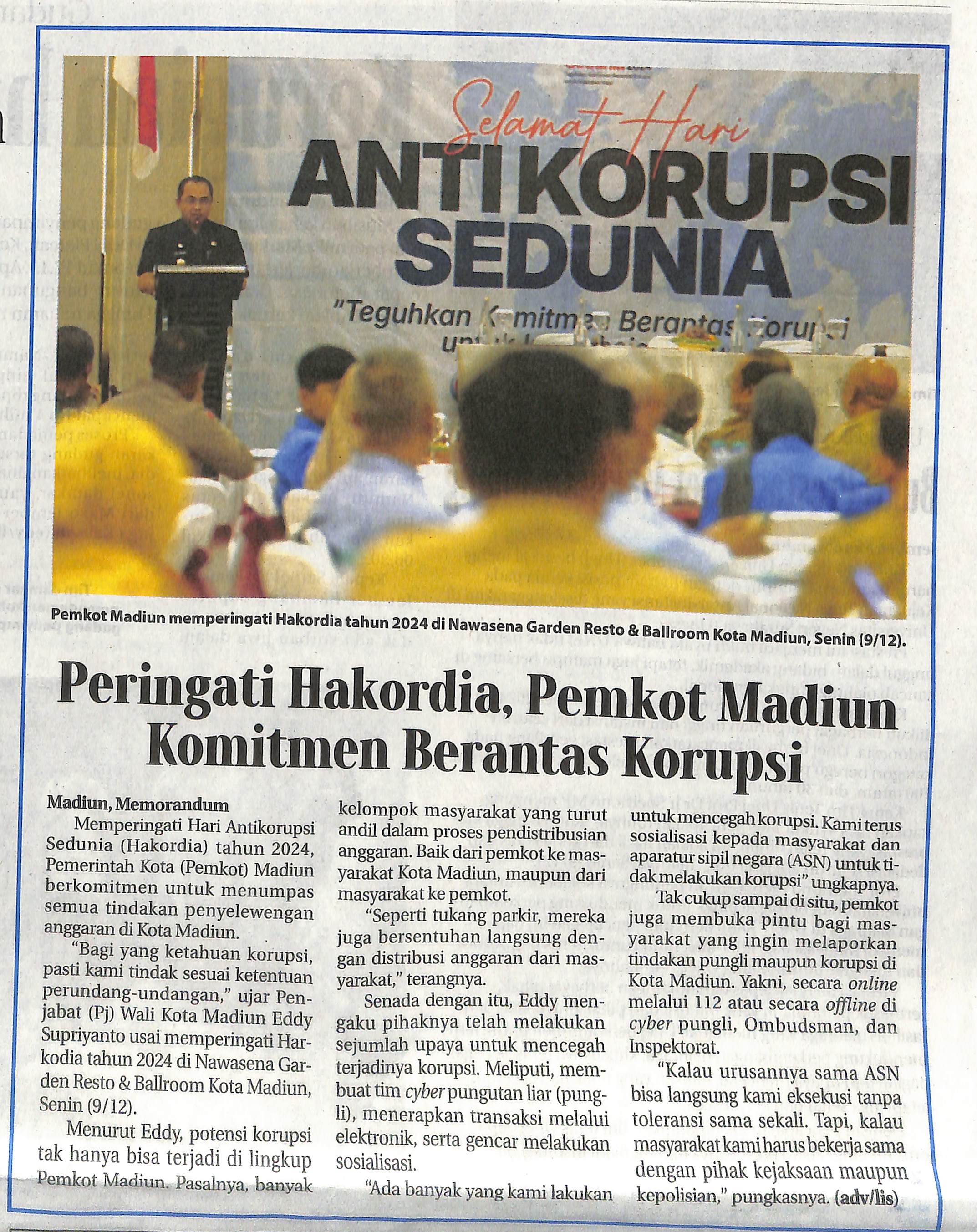 Peringati Hakordia, Pemkot Madiun Komitmen Berantas Korupsi