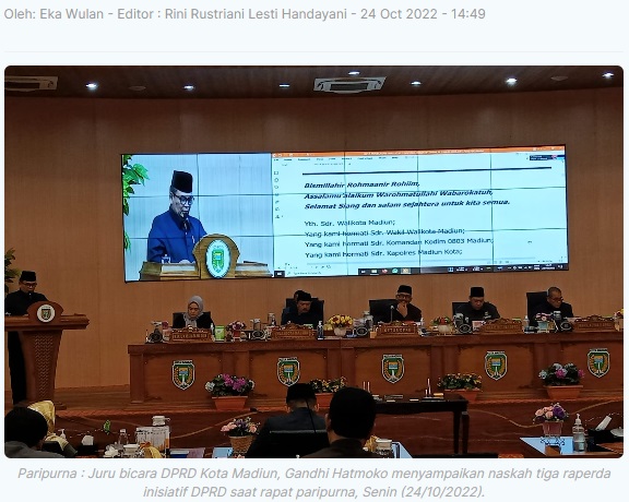 DPRD Kota Madiun Sampaikan Tiga Raperda Inisiatif