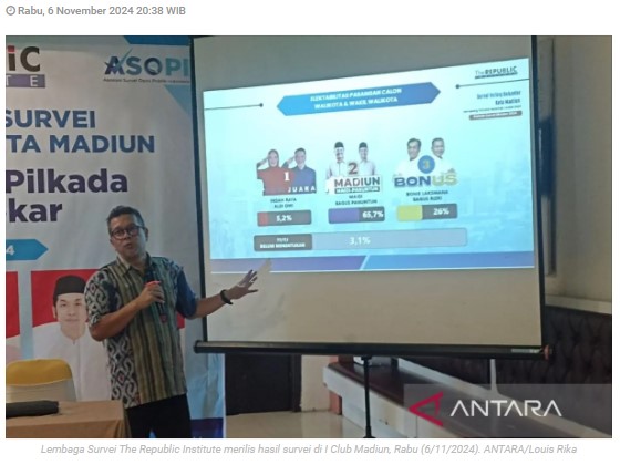 Survei: Elektabilitas pasangan Maidi-Panuntun tertinggi di Kota Madiun