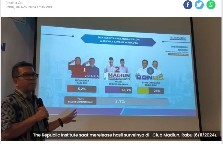 Survei Pilkada Kota Madiun, Paslon Maidi-Panuntun Lebih Unggul
