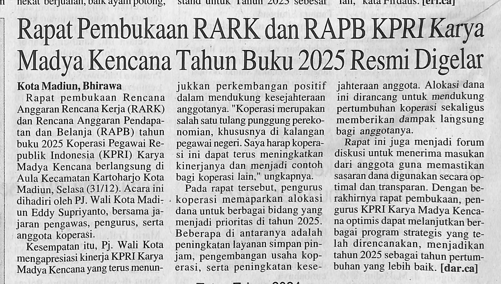 Rapat Pembukaan RARK dan RAPB KPRI Karya Madya Kencana Tahun Buku 2025 Resmi Digelar