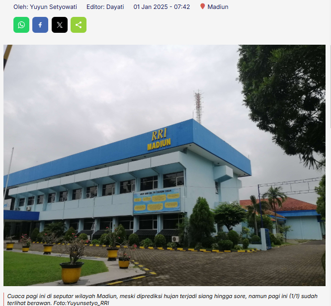 Awal Tahun Baru, Madiun Diprediksi Hujan Siang Hingga Sore