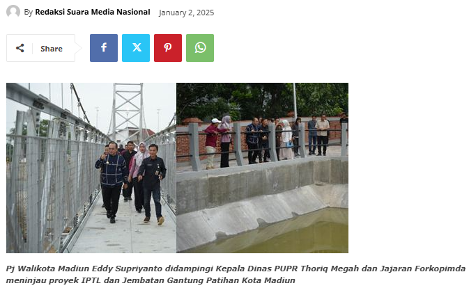 Pj Wali Kota Madiun Tinjau Proyek IPTL dan Jembatan Gantung Patihan