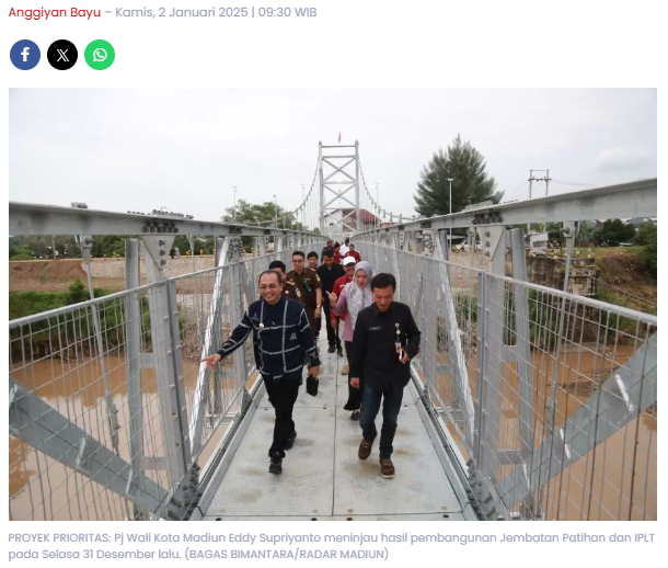 Jembatan Patihan Kota Madiun Resmi Difungsikan, Akses ke Sogaten Lebih Mudah