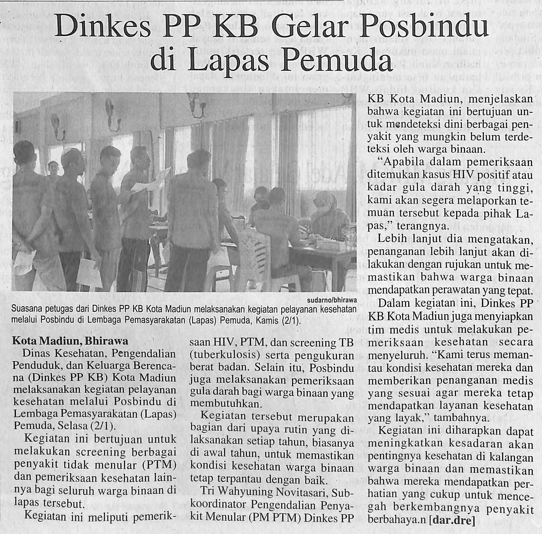 Dinkes PP KB Gelar Posbindu di Lapas Pemuda