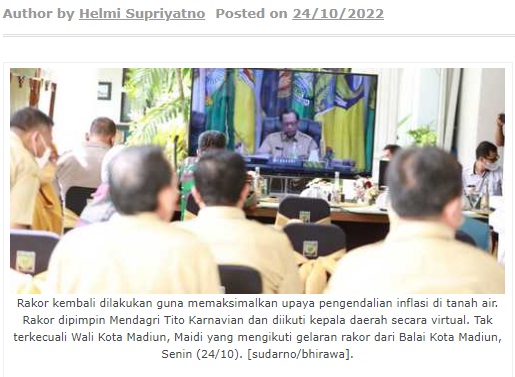 Disparitas Hargai di Kota Madiun Masuk Lima Terendah Nasional