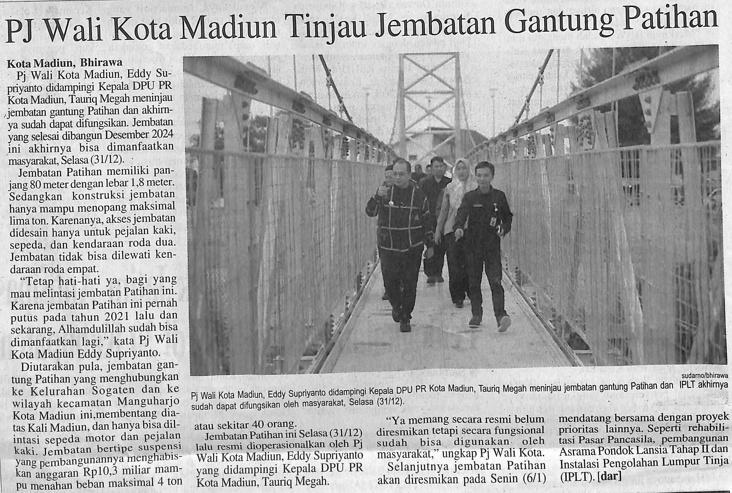 PJ Wali Kota Madiun Tinjau Jembatan Gantung Patihan