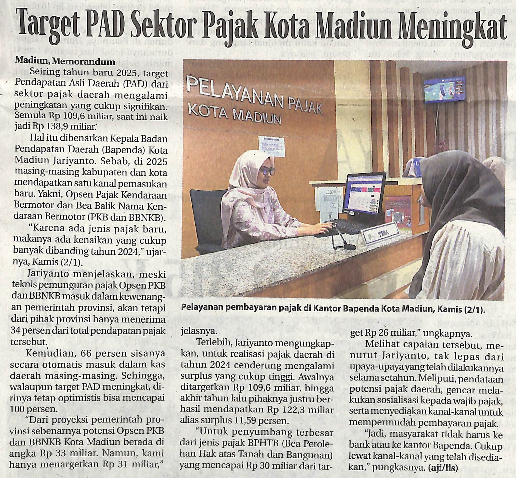 Taget PAD Sektor Pajak Kota Madiun Meningkat