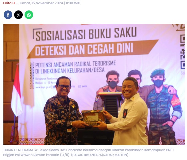 Direktur BNPT Sambangi Kota Madiun, Ingatkan Tiga Pilar Jangan Sampai Kecolongan