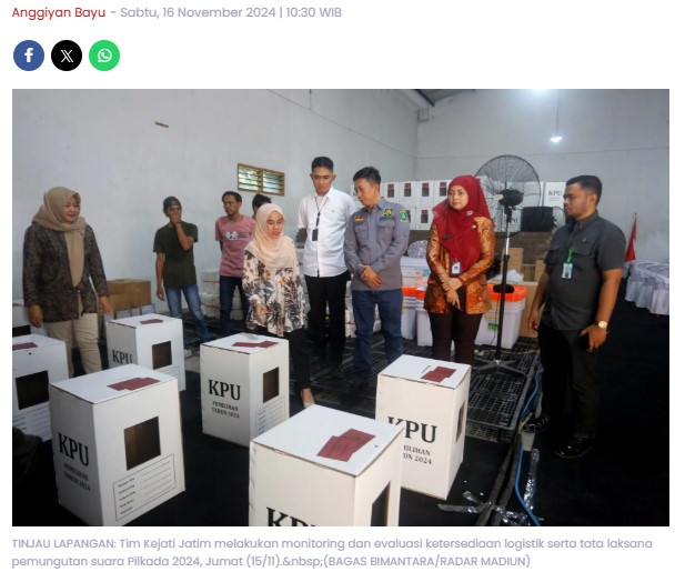 Kejati Jatim Monitoring Logistik Pilkada 2024 di Kota Madiun, Apa Temuan Mereka?