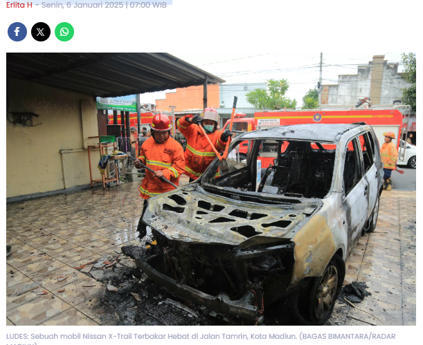 Penyebab Kebakaran Mobil Nissan X-Trail Milik PNS Kota Madiun, Begini Kronologi dan Dugaan Sementara