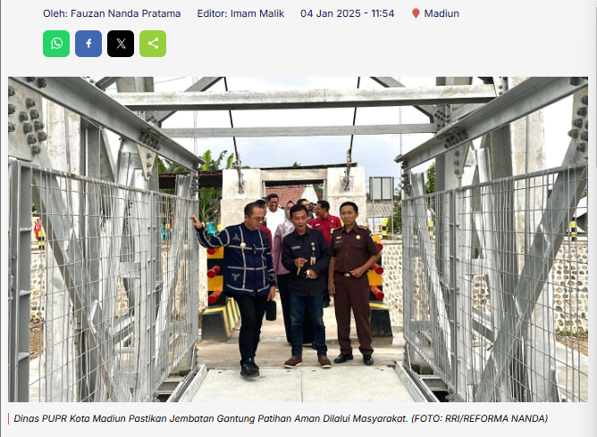 Dinas PUPR Kota Madiun Pastikan Jembatan Gantung Patihan Aman Dilalui Masyarakat