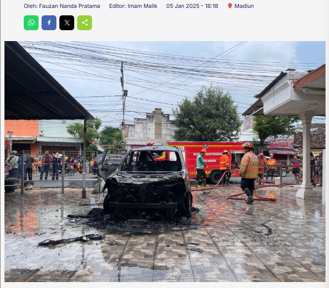 Diduga Korsleting Kelistrikan, Mobil Terbakar Hingga Meledak di Kota Madiun
