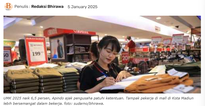 Upah Minimum Kota Madiun Tahun 2025 Naik 6,5 Persen, Apindo Ajak Pengusaha Patuhi Ketentuan