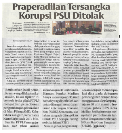 Praperadilan Tersangka Korupsi PSU Ditolak