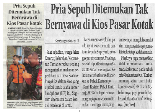 Pria Sepuh Ditemukan Tak Bernyawa di Kios Pasar Kotak