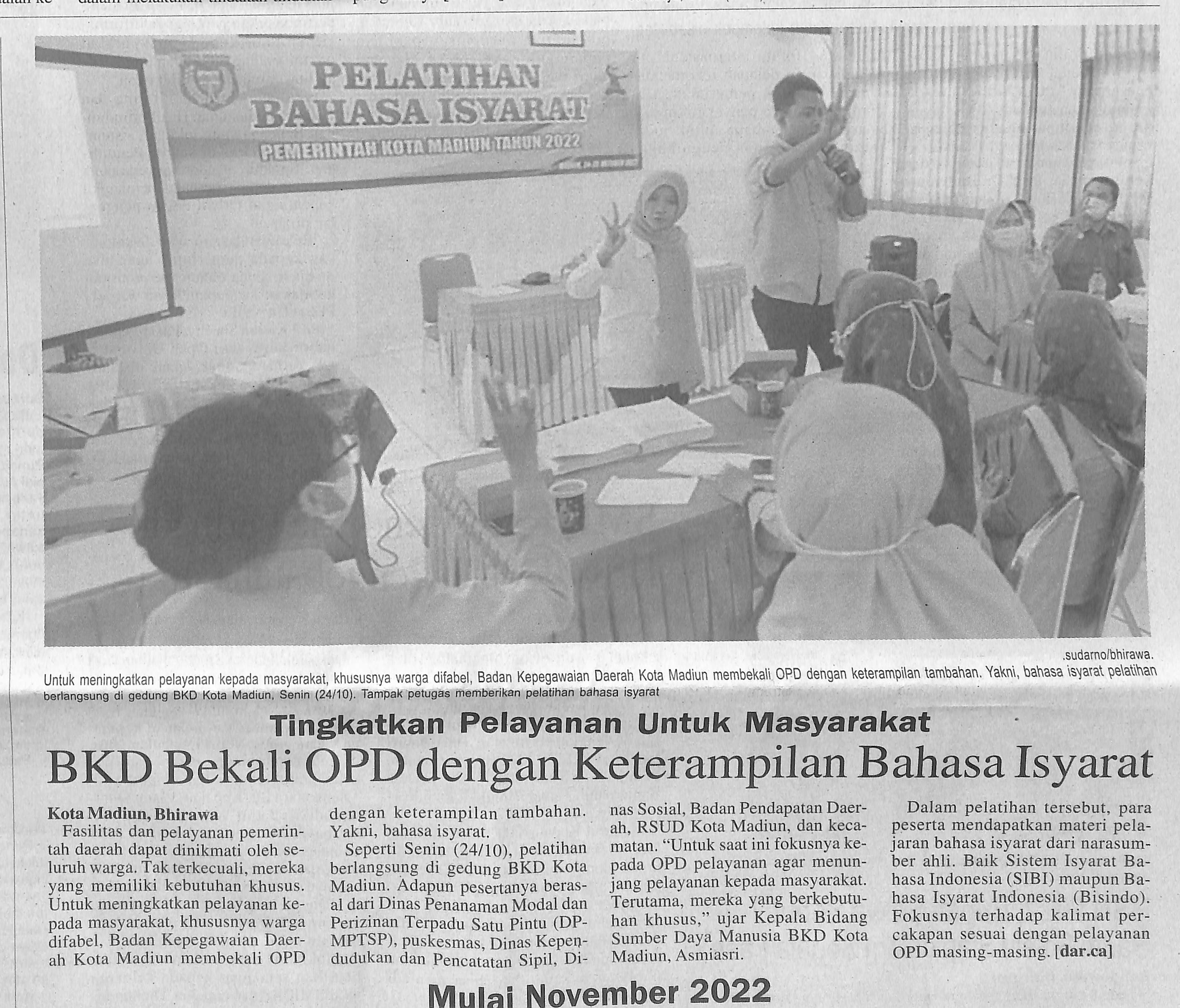 Tingkatkan Pelayanan Untuk Masyarakat, BKD Bekali OPD dengan Keterampilan Bahasa Isyarat